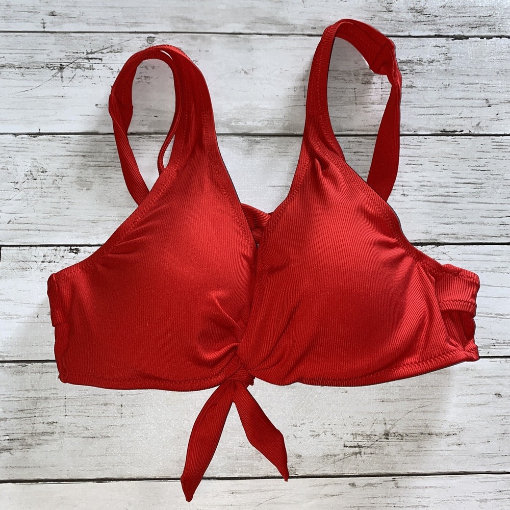 Red Twist-Front Ribbed Bikini Top Womens Lightly Lined Strappy Shade & Shore 34B